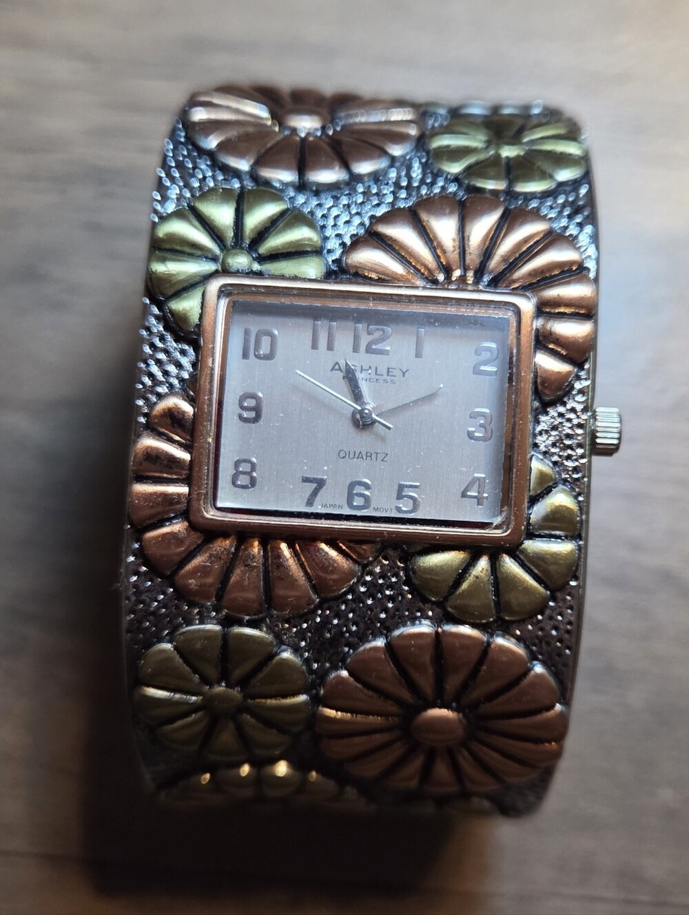 Gold Bronze Silver Tone multi colored watch with floral design #floral #watch